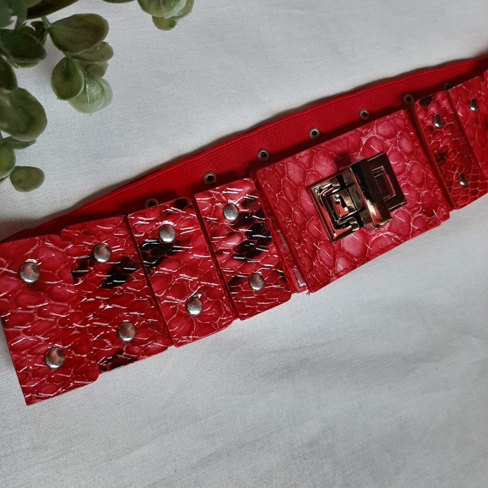Snakeskin Red Vegan Leather High Waist Belt